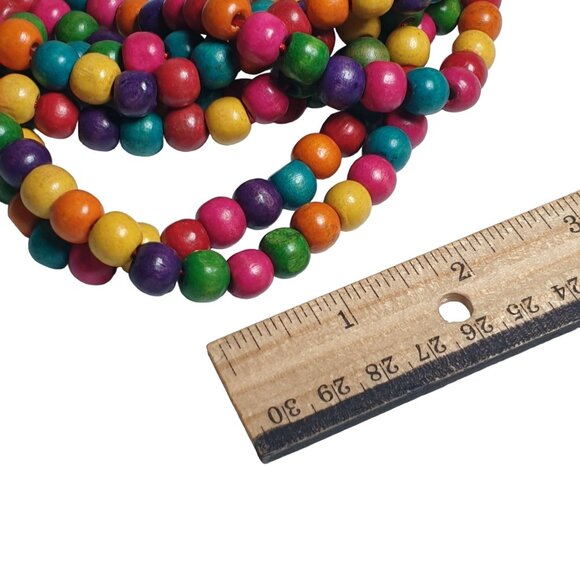 Colorful Wooden Bead Necklace Adjustable Length Teacher Gift Office Boho Core - Picture 2 of 5